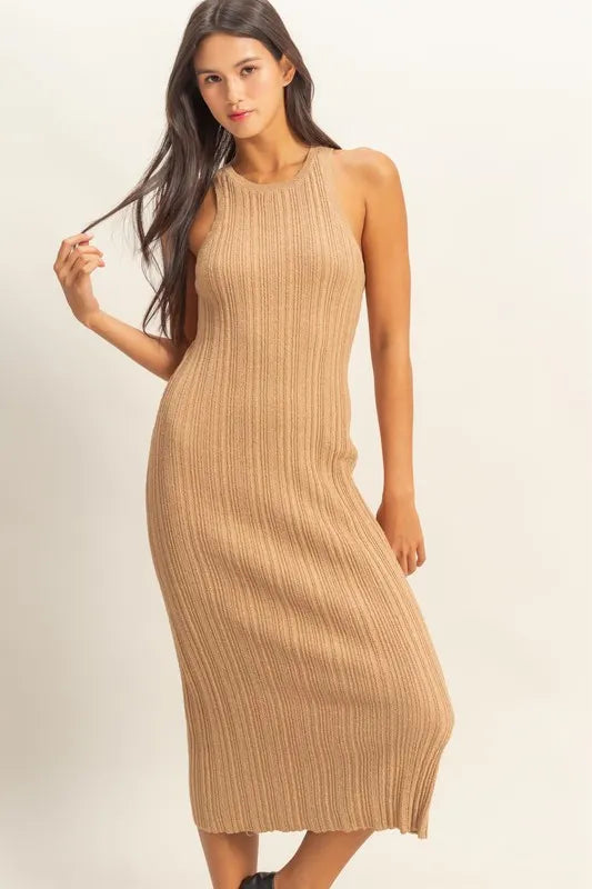 HYFVE Round Neck Bodycon Ribbed Knit Dress - Maxi Dress by Trendsi | Available at Handbags Specialist Headquarter
