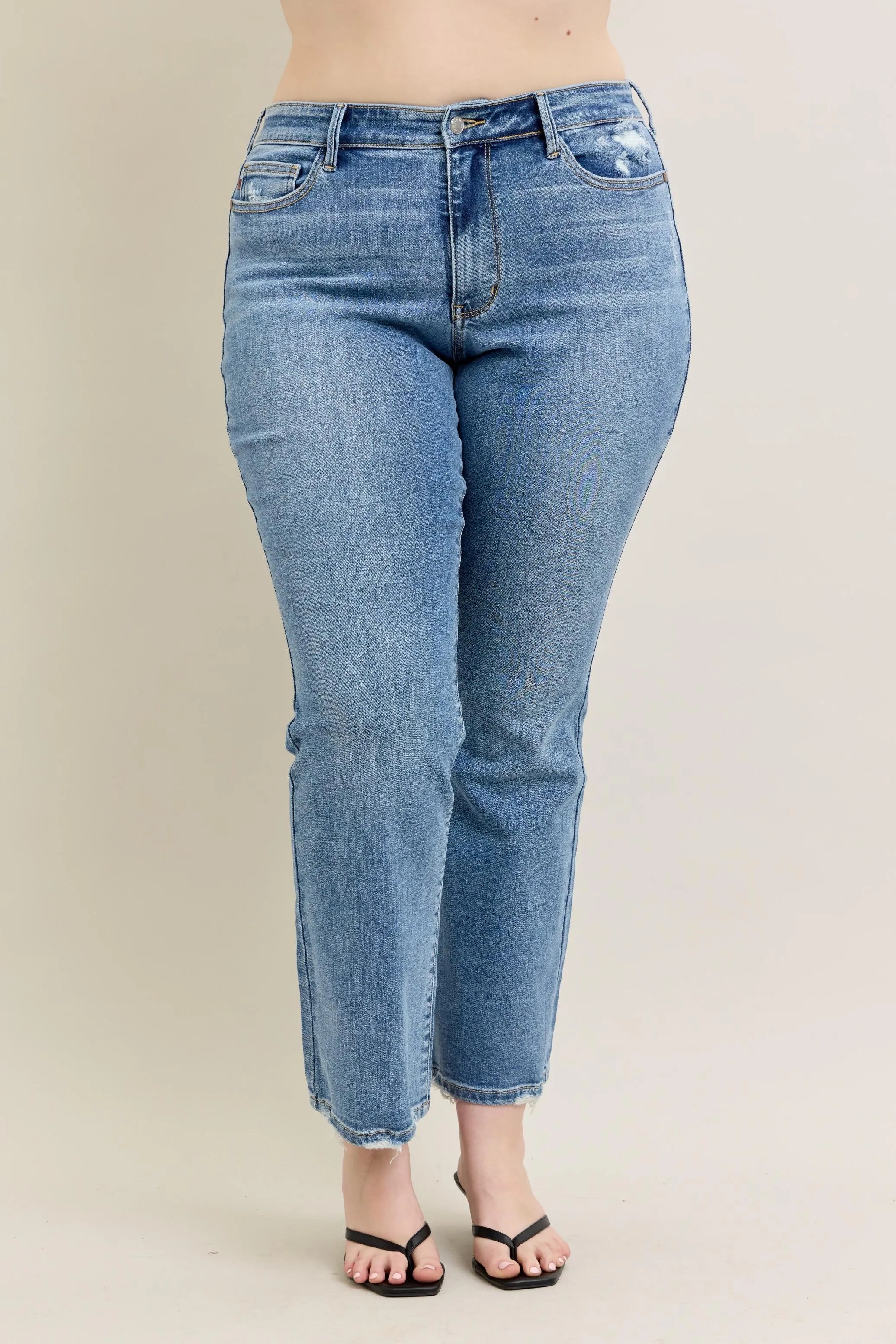 Judy Blue Full Size Mid Rise Wash Destroy Hem Bootcut Jeans Plus Size - Women / Jeans & Denim by Trendsi | Available at Handbags Specialist Headquarter