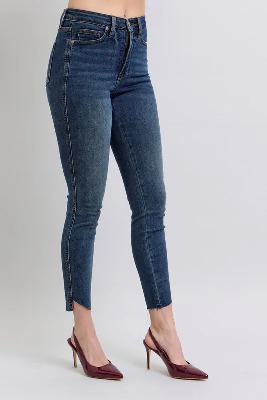 Judy Blue Full Size High Waist Tummy Control Step Hem Skinny Jeans Plus Size - Women / Jeans & Denim by Trendsi | Available at Handbags Specialist Headquarter