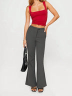 High Waist Flare Leg Trousers - Women Pants by Trendsi | Available at Handbags Specialist Headquarter