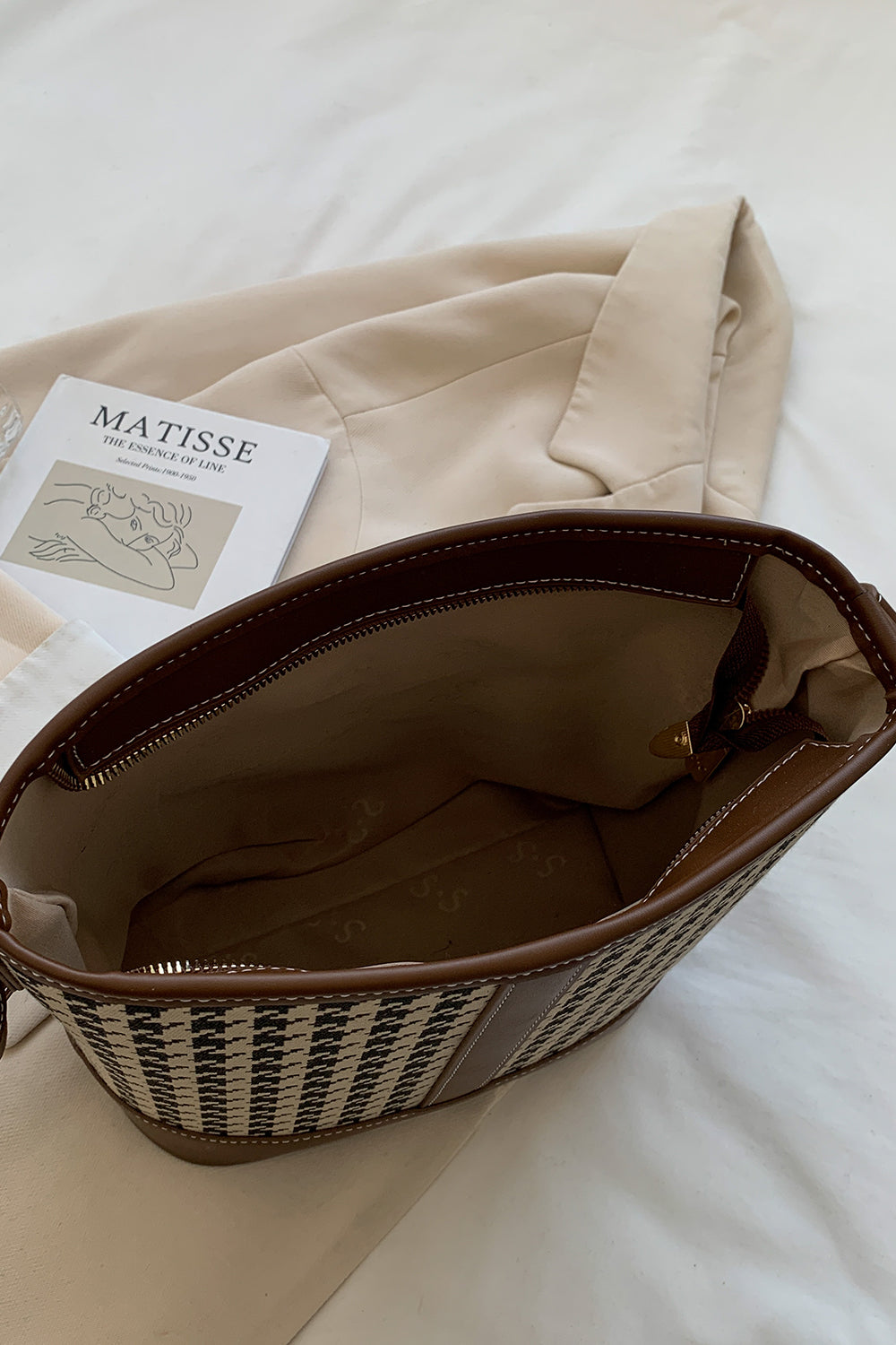 Houndstooth PU Leather Shoulder Bag - Tote Bag by Trendsi | Available at Handbags Specialist Headquarter