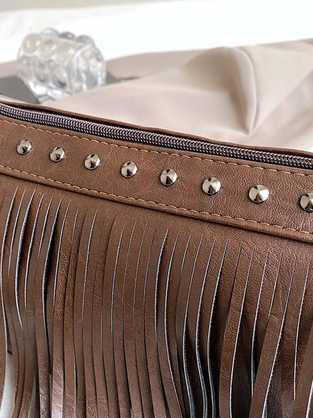 PU Leather Fringe Studded Crossbody Bag - Crossbody Bag by Trendsi | Available at Handbags Specialist Headquarter