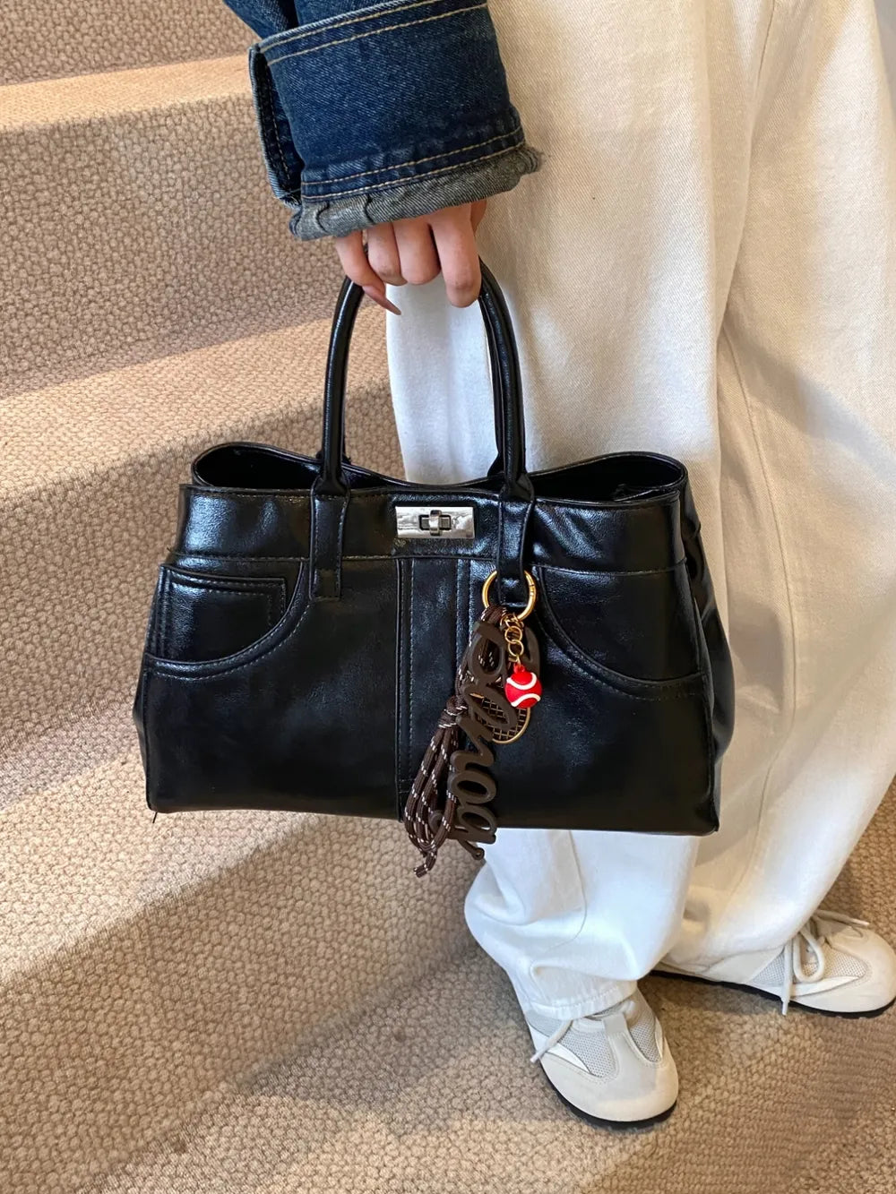 PU Leather Handbag with Pendant - Tote Bag by Trendsi | Available at Handbags Specialist Headquarter