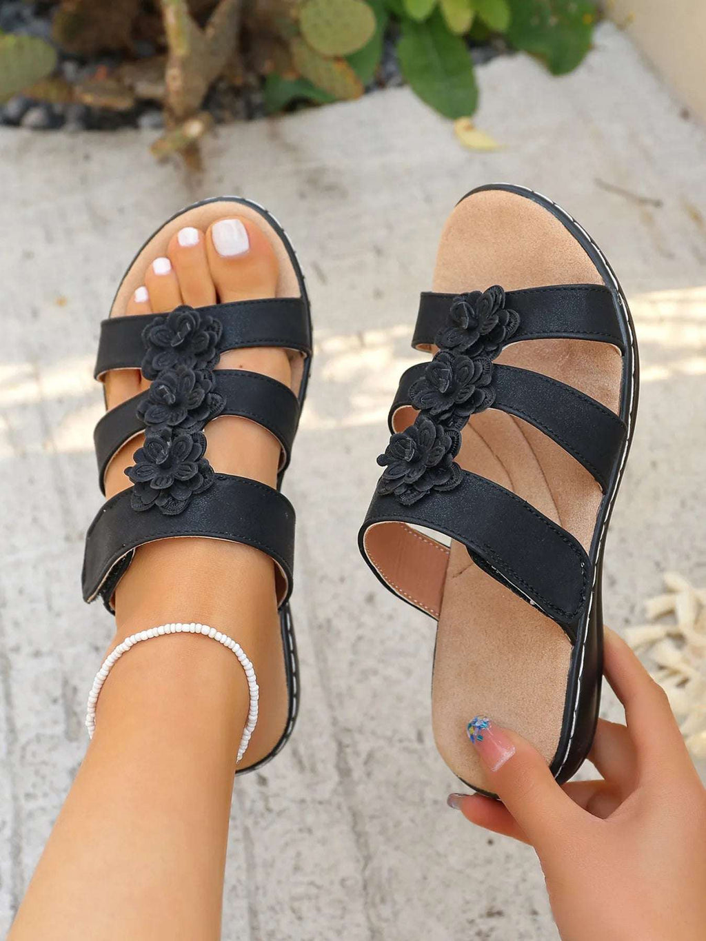 Flower Multi-Strap Flat Sandals - Women Sandals by Trendsi | Available at Handbags Specialist Headquarter