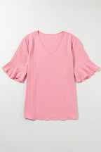 Plus Size V-Neck Half Sleeve Blouse - Plus Size Shirts by Trendsi | Available at Handbags Specialist Headquarter