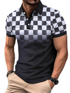 Men's Full Size Collared Checkered Short Sleeve Polo Plus Size - Men's Polo shirt by Trendsi | Available at Handbags Specialist Headquarter