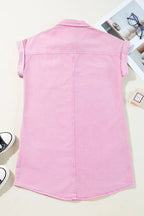 Button Down Short Sleeve Denim Dress - Women / Jeans & Denim by Trendsi | Available at Handbags Specialist Headquarter