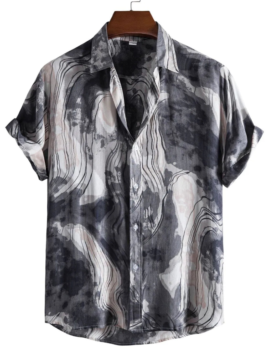 Men's Plus Size Abstract Marble Print Short Sleeve Button-Up Shirt - mens-shirts by Trendsi | Available at Handbags Specialist Headquarter