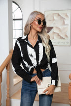 Button Down Printed Long Sleeve Shirt - Women's Down Shirt Tops by Trendsi | Available at Handbags Specialist Headquarter