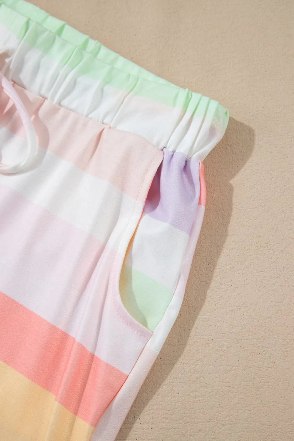 Rainbow Striped Round Neck T Shirt and Shorts Lounge Set - Sleepwear by Trendsi | Available at Handbags Specialist Headquarter