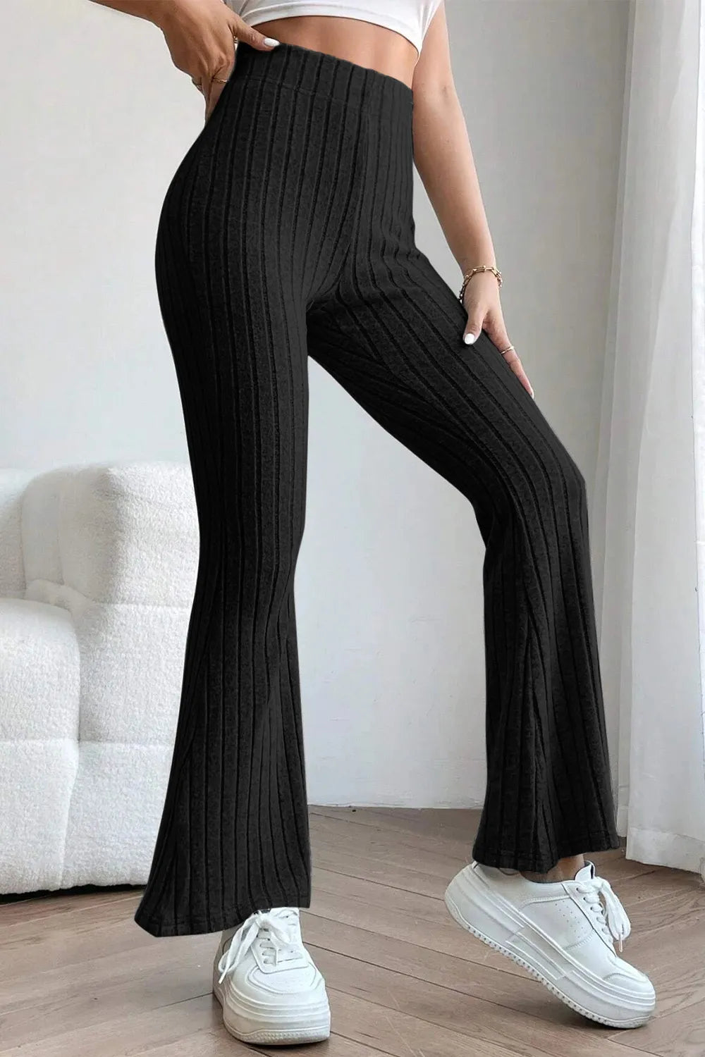 Basic Bae Full Size Ribbed High Waist Flare Pants - Women Pants by Trendsi | Available at Handbags Specialist Headquarter