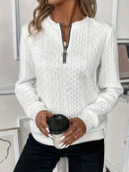 Texture Half Zip Long Sleeve Sweatshirt - Tops by Trendsi | Available at Handbags Specialist Headquarter