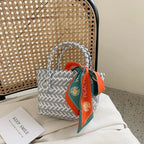 Contrast Woven Handbag with Ribbon - Tote Bag by Trendsi | Available at Handbags Specialist Headquarter