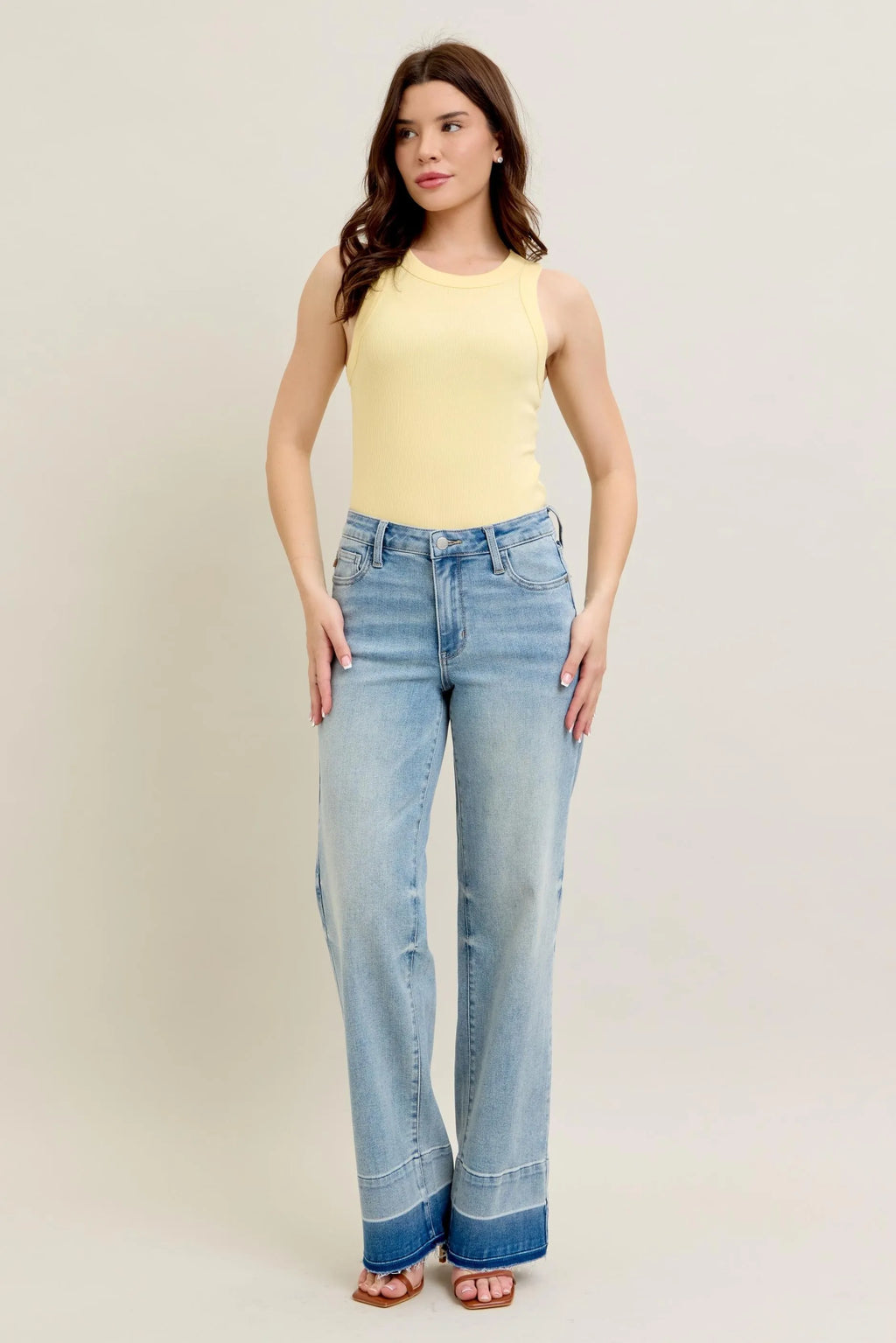 Judy Blue Full Size Mr Release Hem Wide Leg Jeans Plus Size - Women / Jeans & Denim by Trendsi | Available at Handbags Specialist Headquarter