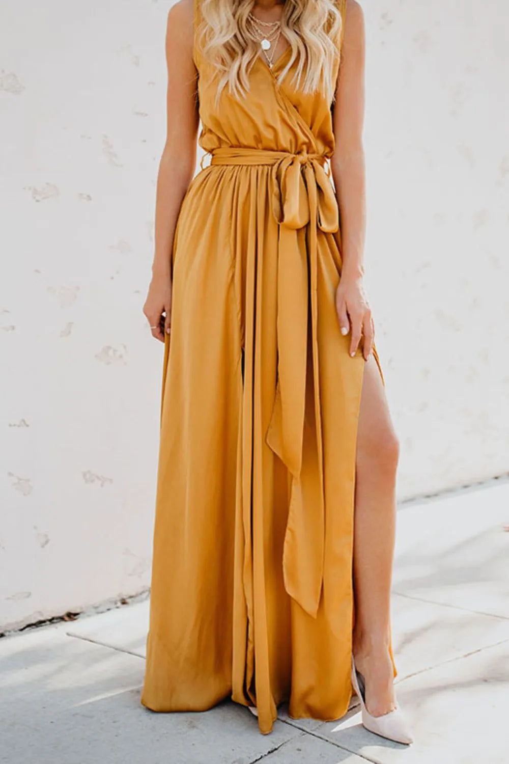Surplice Tie Waist Maxi Dress - Maxi Dress by Trendsi | Available at Handbags Specialist Headquarter
