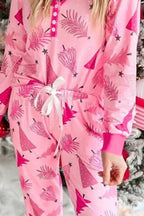 Printed V-Neck Long Sleeve Top and Pants Lounge Set - Sleepwear by Trendsi | Available at Handbags Specialist Headquarter