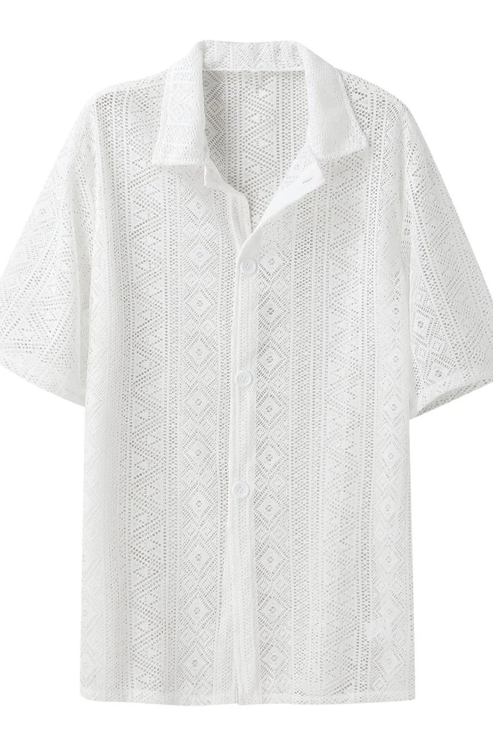 Men's Full Size Lace Half Sleeve Button Down Shirt Plus Size - Men's T Shirt by Trendsi | Available at Handbags Specialist Headquarter
