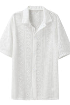 Men's Full Size Lace Half Sleeve Button Down Shirt Plus Size - Men's T Shirt by Trendsi | Available at Handbags Specialist Headquarter