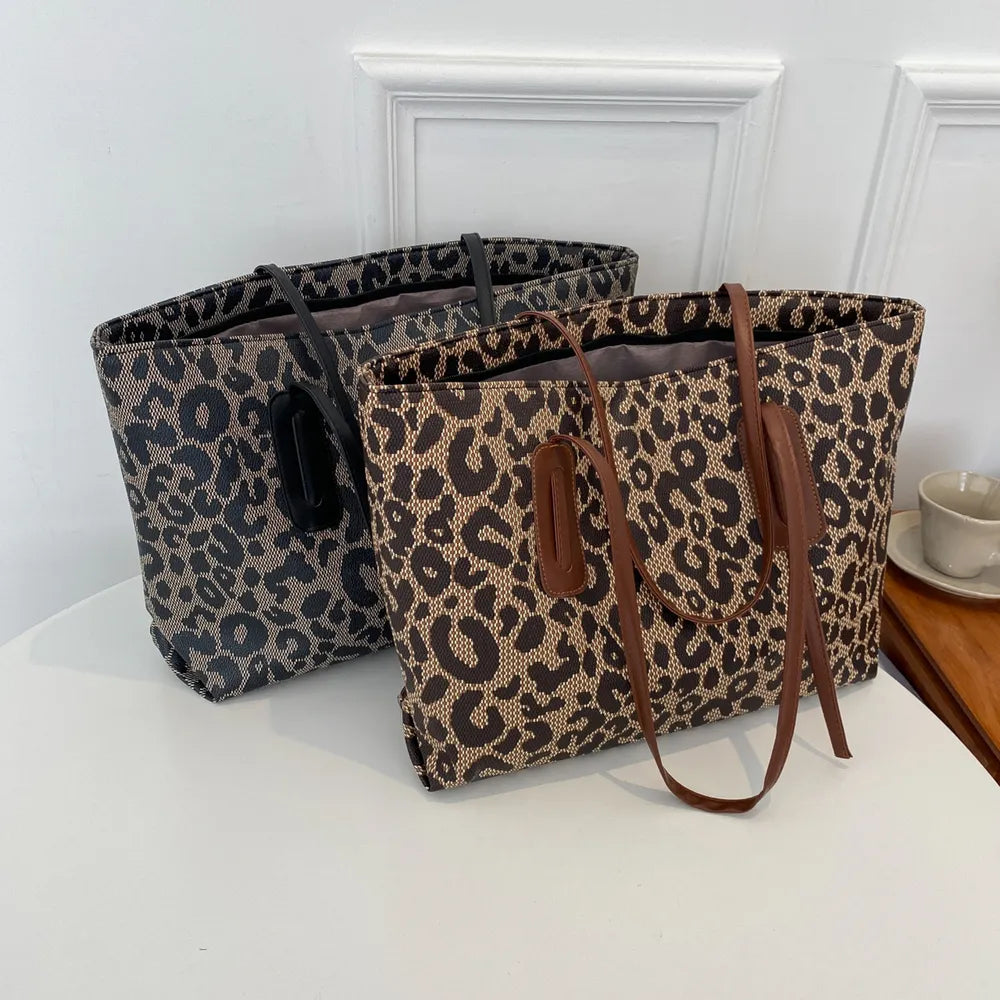 PU Leather Leopard Tote Bag - Tote Bag by Trendsi | Available at Handbags Specialist Headquarter