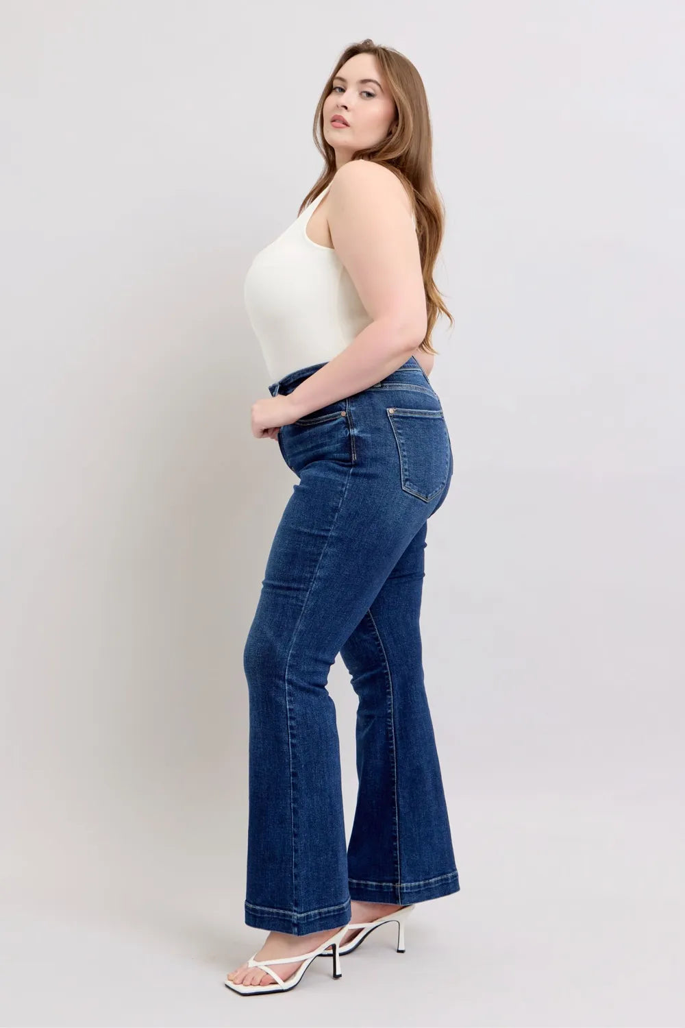 Judy Blue Full Size High Rise Flare Jeans with Pockets Plus Size - Women / Jeans & Denim by Trendsi | Available at Handbags Specialist Headquarter