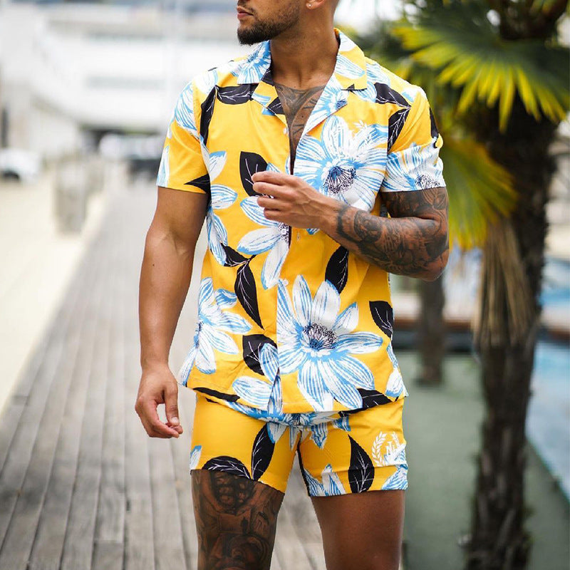 BreezyWave Men's Coastal Set: Beach Shirt & Shorts