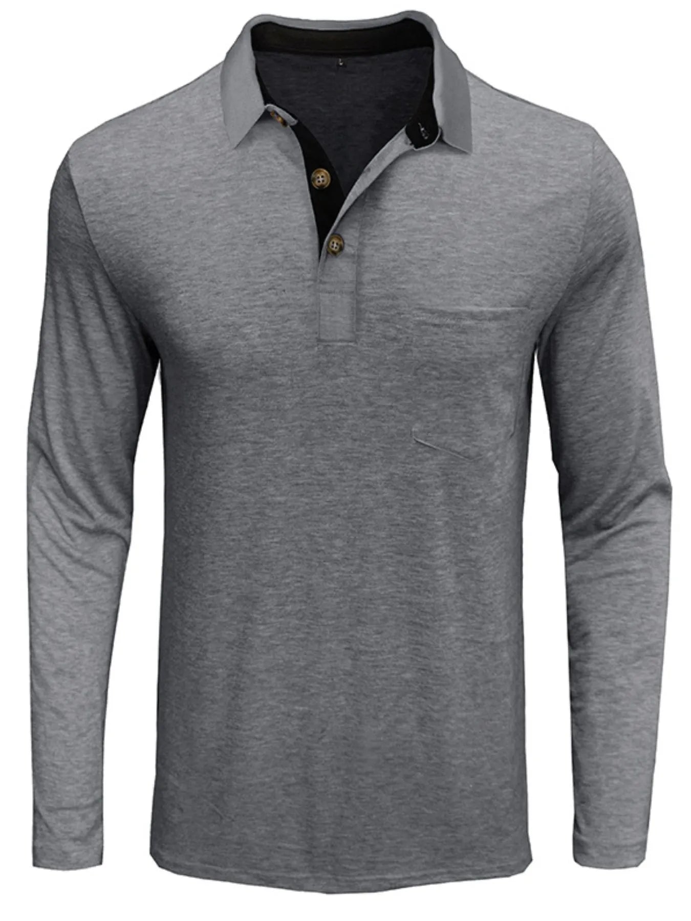 Men's Full Size Long Sleeve Pocket Polo Shirt Plus Size - Men's Polo shirt by Trendsi | Available at Handbags Specialist Headquarter