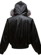 Men's Leather Bomber Jacket with Faux Fur Hood - Men's jackets by Trendsi | Available at Handbags Specialist Headquarter