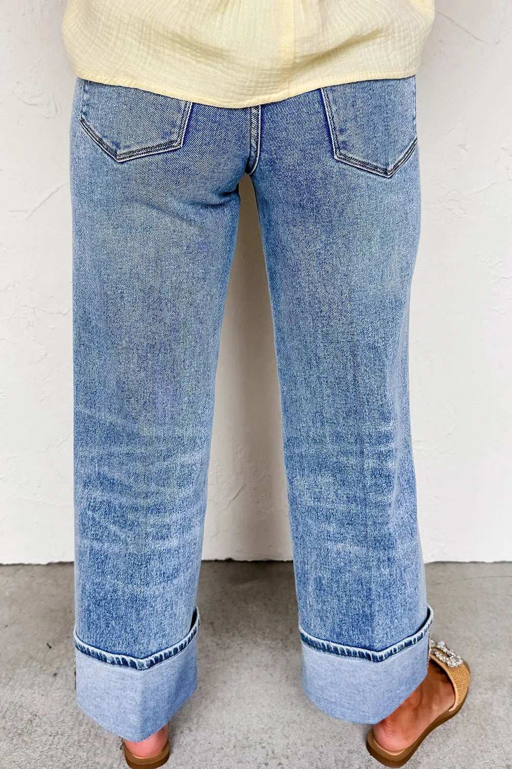 High-Waisted Wide-Leg Cuffed Jeans - Women / Jeans & Denim by Trendsi | Available at Handbags Specialist Headquarter