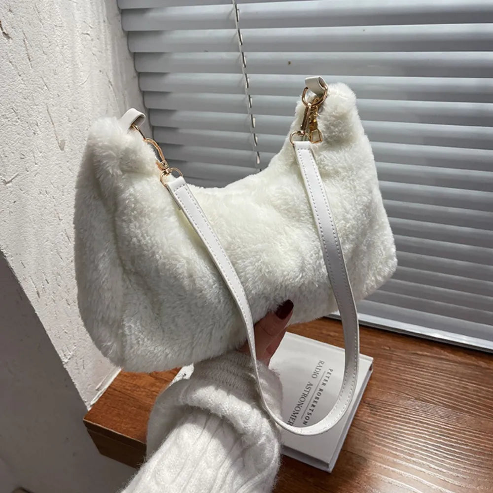 Faux Fur Removable Strap Shoulder Bag - Handbags by Trendsi | Available at Handbags Specialist Headquarter