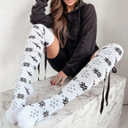 Christmas Element Bowknot Ribbed Trim Over Knee Stockings - Sleepwear by Trendsi | Available at Handbags Specialist Headquarter