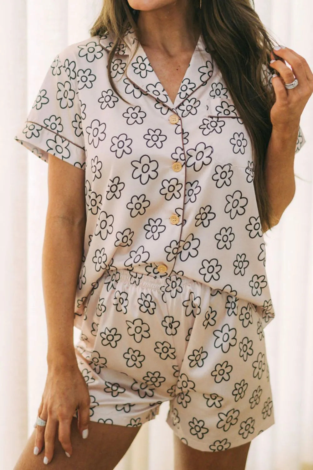 Flower Printed Top and Shorts Lounge Set - Sleepwear by Trendsi | Available at Handbags Specialist Headquarter