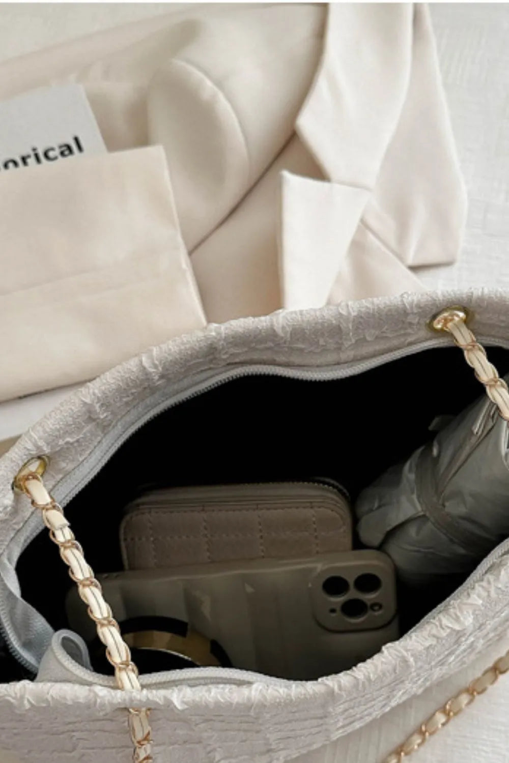 Polyester Texture Chain Tote bag - Tote Bag by Trendsi | Available at Handbags Specialist Headquarter