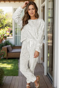 Round Neck Long Sleeve Top and Pants Lounge Set - Sleepwear by Trendsi | Available at Handbags Specialist Headquarter