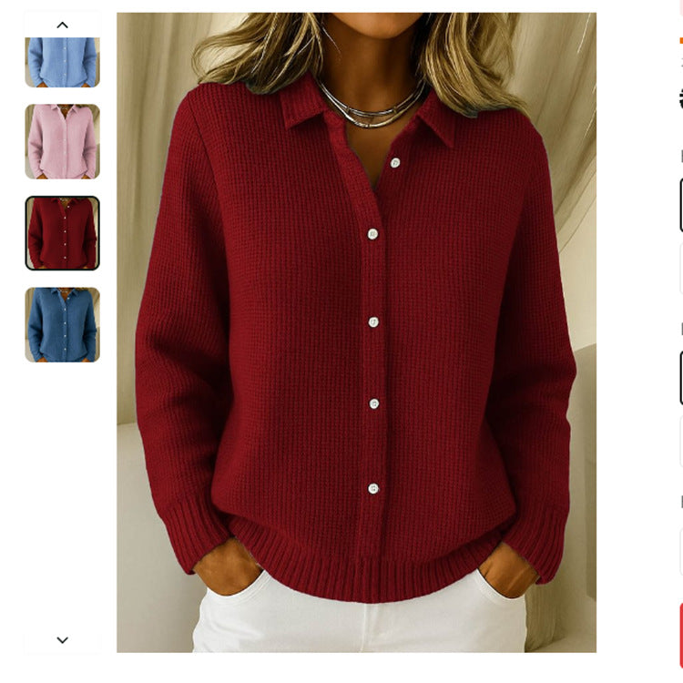 LuxeKnits: Women's Cozy Lapel Sweater