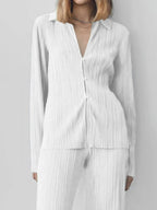 Texture Long Sleeve Top and Pants Lounge Set - Sleepwear by Trendsi | Available at Handbags Specialist Headquarter