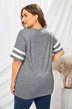 Plus Size Striped V-Neck Tee Shirt - Plus Size Shirts by Trendsi | Available at Handbags Specialist Headquarter