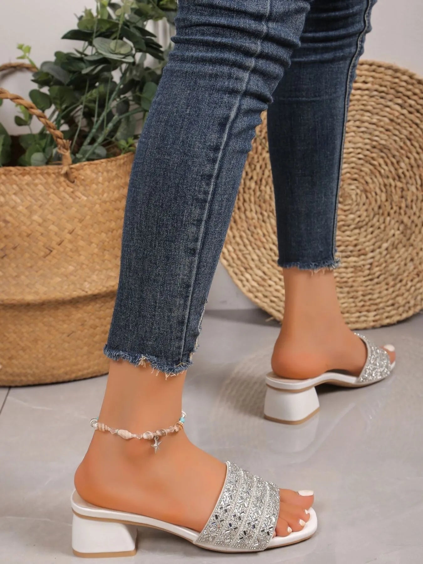 Rhinestone Open Toe Block Heels Sandals - Women Sandals by Trendsi | Available at Handbags Specialist Headquarter