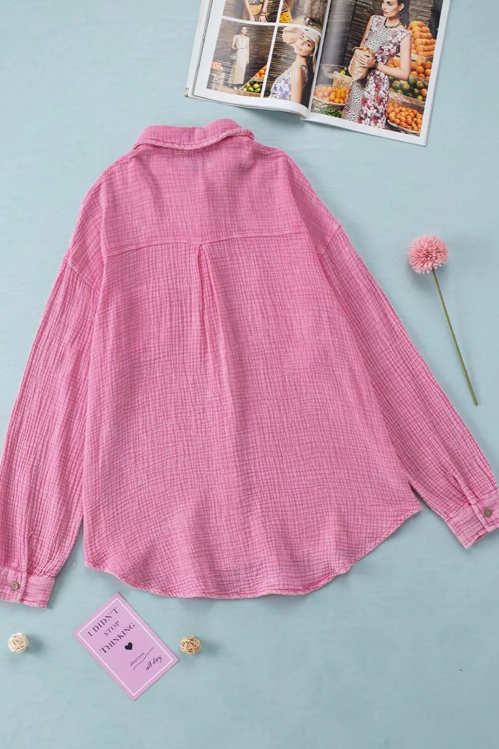 Button Down Collared Neck Long Sleeve Shirt - Women's Down Shirt Tops by Trendsi | Available at Handbags Specialist Headquarter