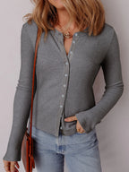 Ribbed Button-Up Cardigan - Tops by Trendsi | Available at Handbags Specialist Headquarter