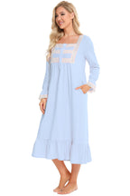 Lace Detail Square Neck Flounce Sleeve Night Dress - Sleepwear by Trendsi | Available at Handbags Specialist Headquarter