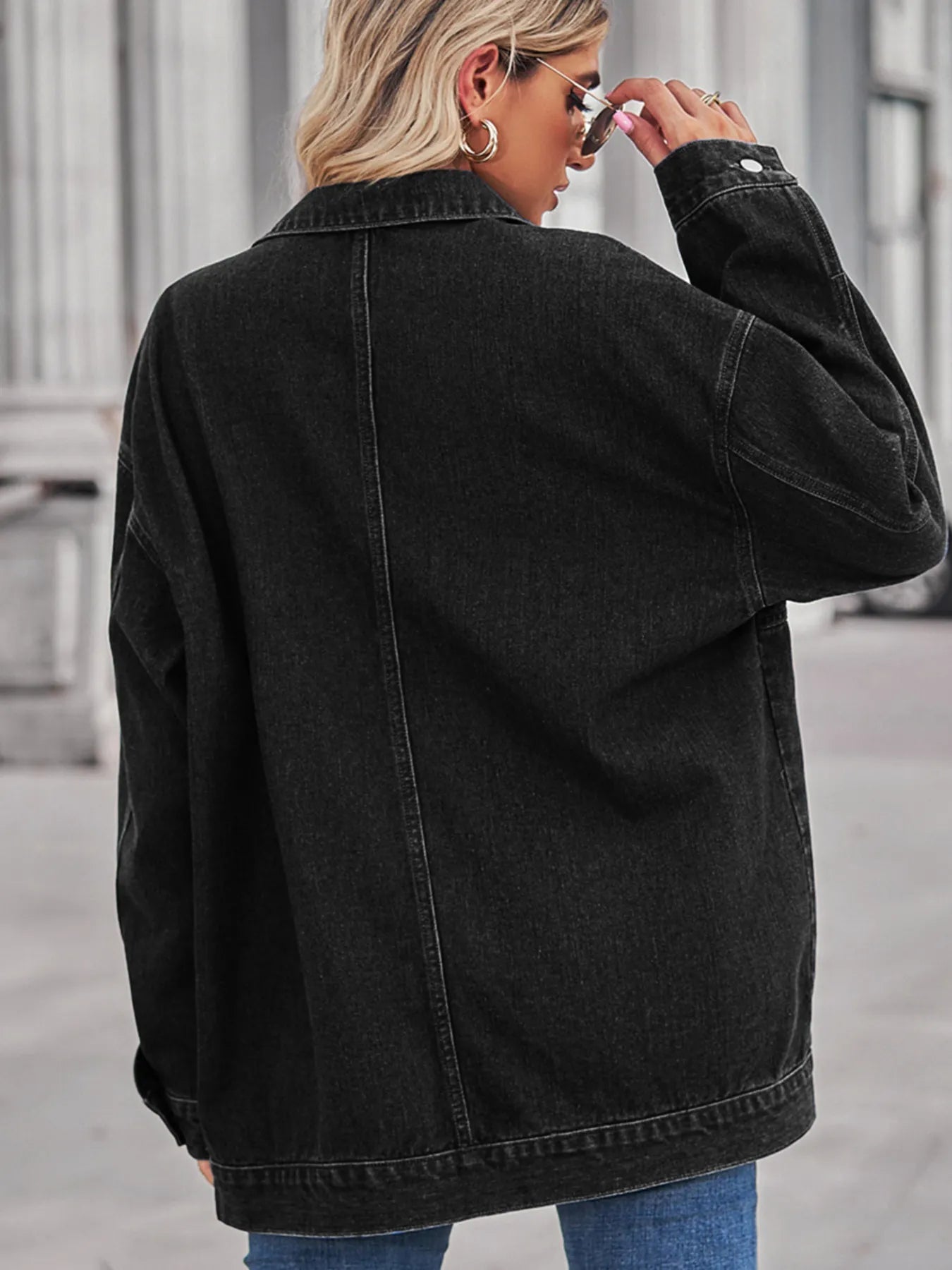 Button Up Long Sleeve Denim Jacket - Tops by Trendsi | Available at Handbags Specialist Headquarter