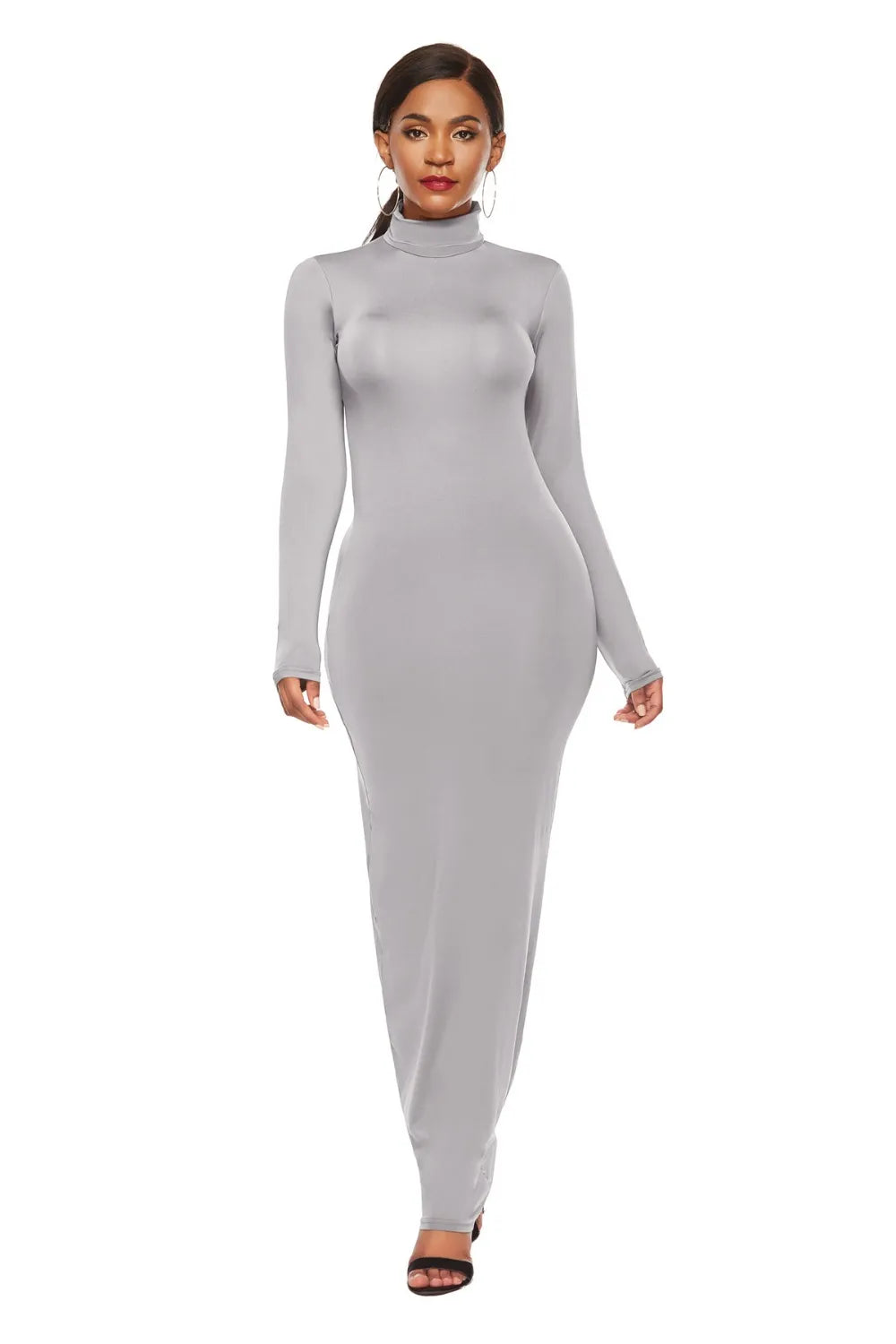Mock Neck Long Sleeve Maxi Slim Dress - Maxi Dress by Trendsi | Available at Handbags Specialist Headquarter