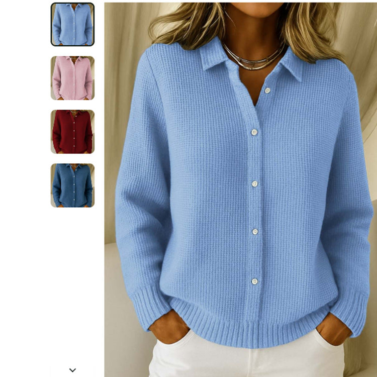LuxeKnits: Women's Cozy Lapel Sweater