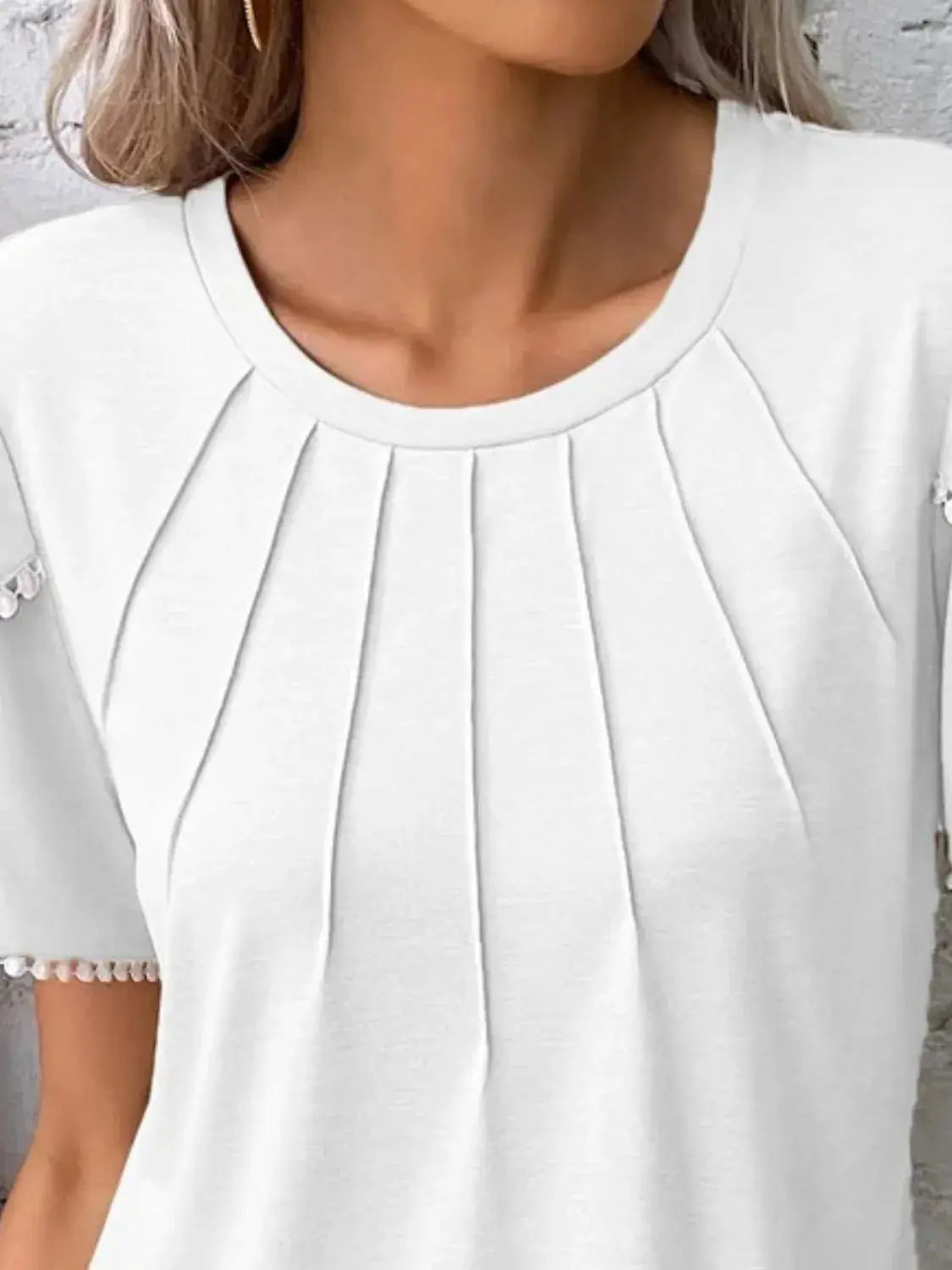 Full Size Round Neck Petal Sleeve Blouse Plus Size - Women Tops by Trendsi | Available at Handbags Specialist Headquarter