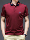 Men's Plus Size Short Sleeve Contrast Collar Polo Shirt - Men's Polo shirt by Trendsi | Available at Handbags Specialist Headquarter