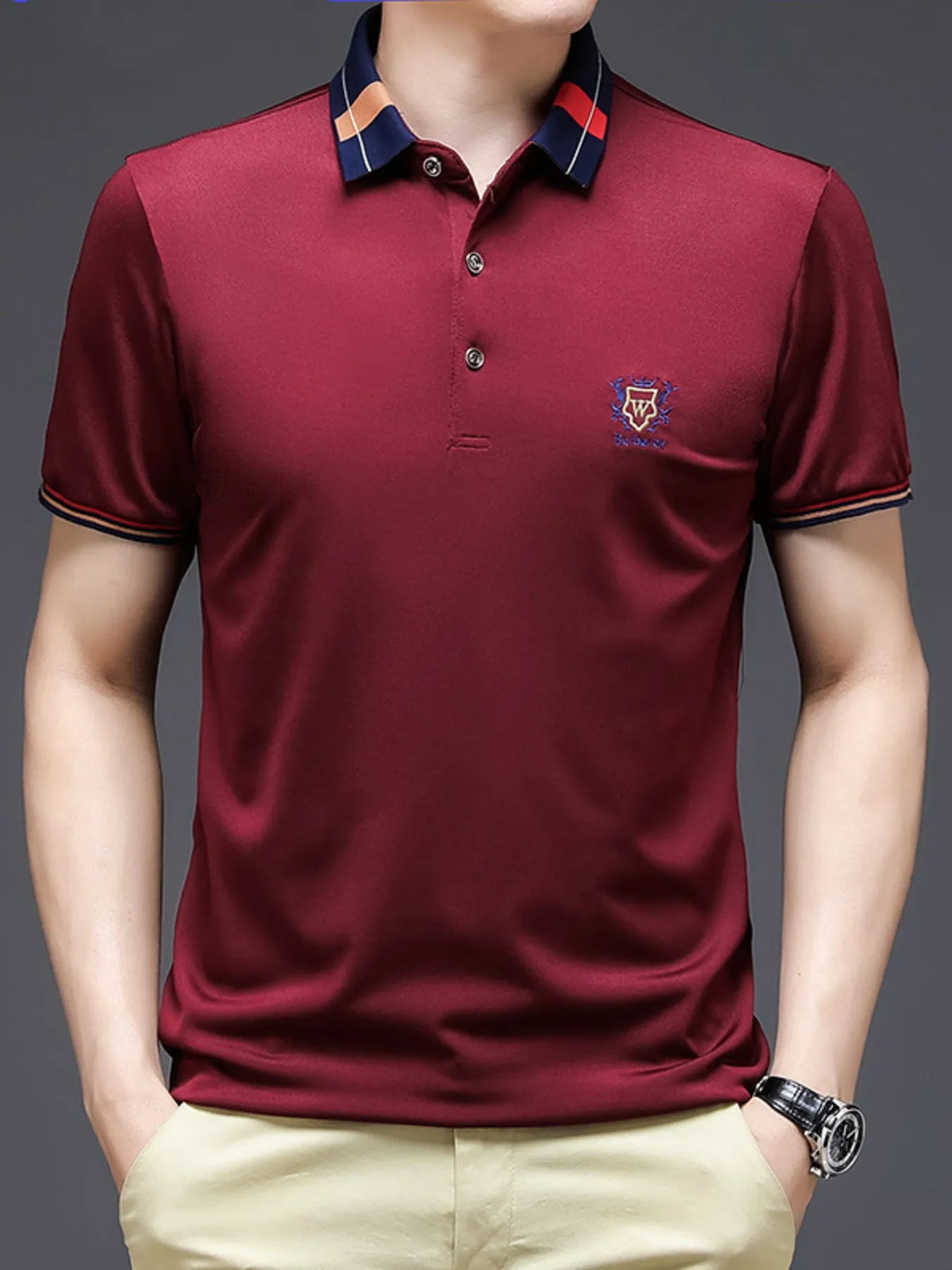 Men's Plus Size Short Sleeve Contrast Collar Polo Shirt - Men's Polo shirt by Trendsi | Available at Handbags Specialist Headquarter