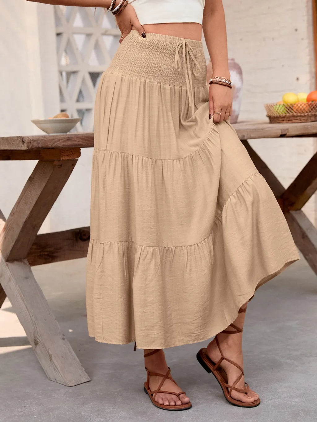 Smocked Tiered Skirt - Skirts by Trendsi | Available at Handbags Specialist Headquarter