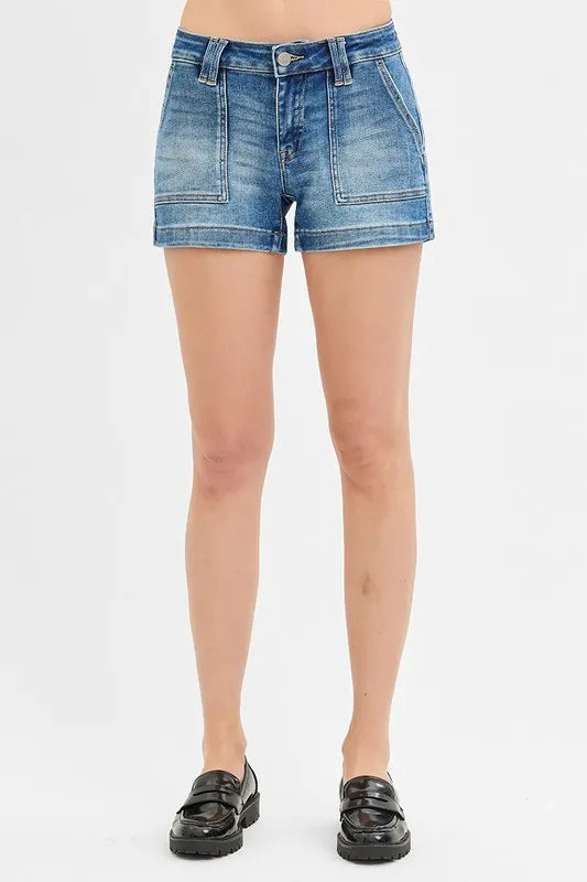 RISEN Low Rise Patched Pocket Shorts - Women / Jeans & Denim by Trendsi | Available at Handbags Specialist Headquarter