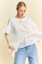 Davi & Dani Waffle Knit Bodice Ruffle Bottom Detail Top -  by Trendsi | Available at Handbags Specialist Headquarter