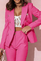 Full Size Lapel Collar Long Sleeve Blazer and Pants Set Plus Size - Women Plus Size by Trendsi | Available at Handbags Specialist Headquarter